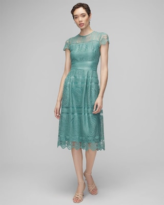 Embroidered Lace Fit and Flare Dress White House Black Market